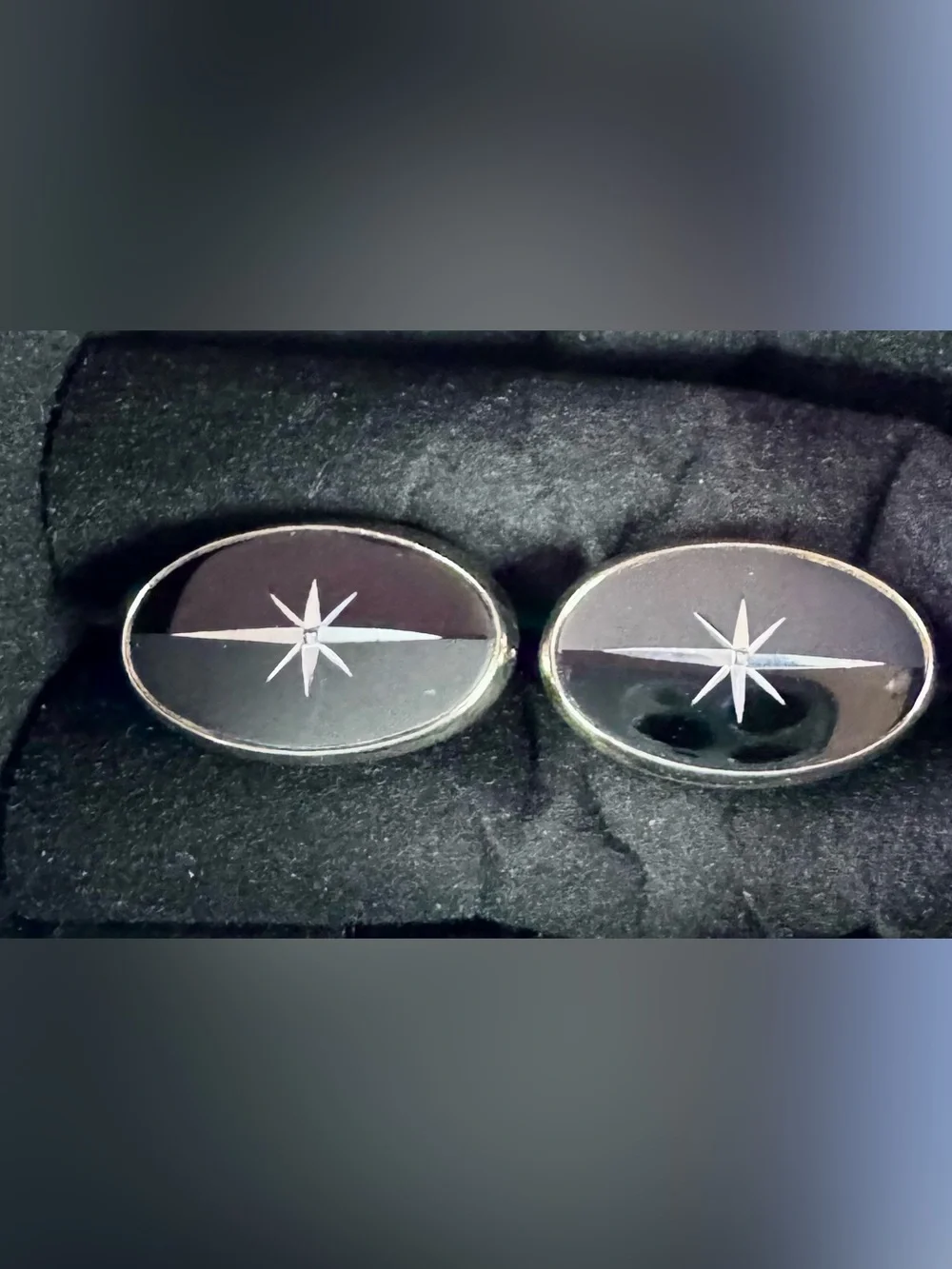 Vintage MCM Swank Black Enamel Starburst Cufflinks |  Atomic Age | 1950s-1960s